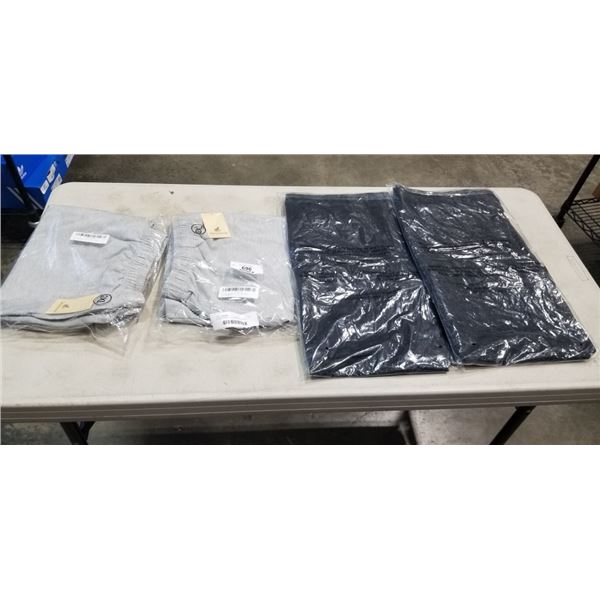 4 NEW PAIRS OF CLOUDPEAK SHORTS, 2 BLACK COTTON STRETCH CARGO PANTS SIZE 38, AND 2 HEATHER GREY SIZE