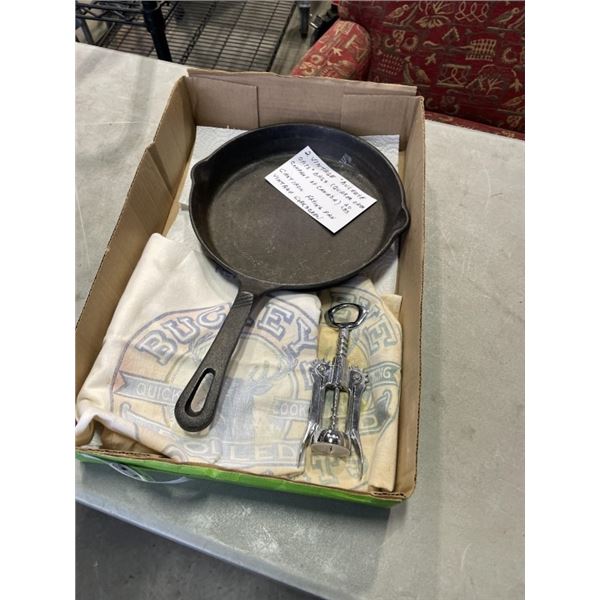 VINTAGE QUAKER OATS BAGS AND CAST IRON FRYING PAN