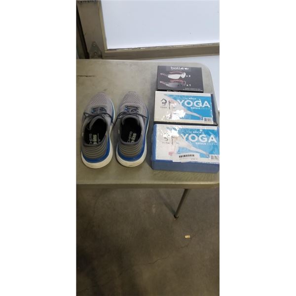 SKECHERS SIZE 9, LITTLE USE, 2 NEW YOGA BLOCKS AND BOLLE 2 PACK GLASSES