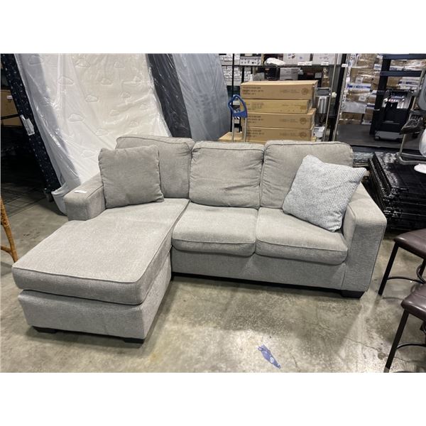 ASHLEY FURNITURE GREY FABRIC SOFA WITH CHAISE OTTOMAN