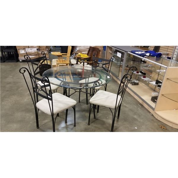GLASS TOP ROUND TABLE WITH 4 CHAIRS