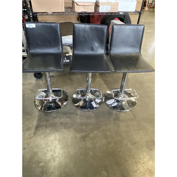 3 BLACK LEATHER BAR STOOLS