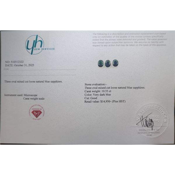 10.55 CT CERTIFIED MIDNIGHT SAPPHIRE GEMSTONE PARCEL ($14,950 APPRAISAL)