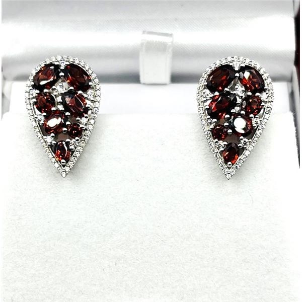 STERLING SILVER NATURAL GARNET (3.72CT) WITH CZ (0.70CT) EARRINGS, W/A $480.00. GARNET IS THE BIRTHS