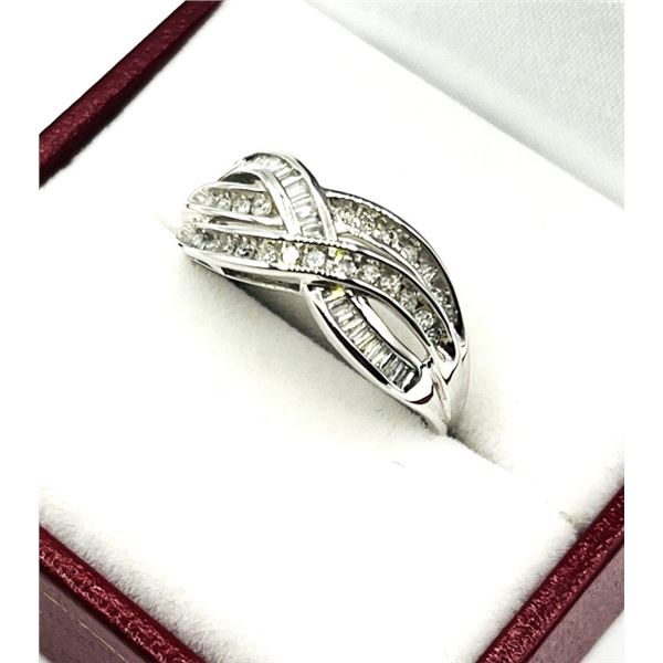 10KT WHITE GOLD NATURAL DIAMONDS (0.35CT) RING, SIZE 7.25, W/A $2145.00.