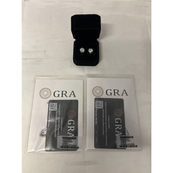 NEW S925 3.0CT EACH MOISSANITE LAB DIAMOND STUD EARRINGS, MOUNTED IN 925 STERLING SILVER W/ WHITE GO