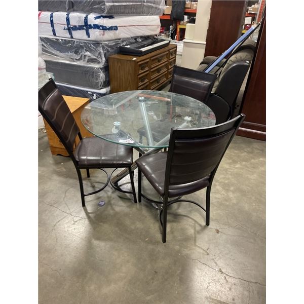 MODERN GLASS TOP TABLE AND 3 CHAIRS