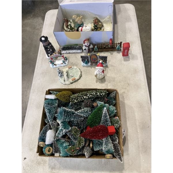 2 BOXES OF CHISTMAS VILLAGE ACCESSORIES