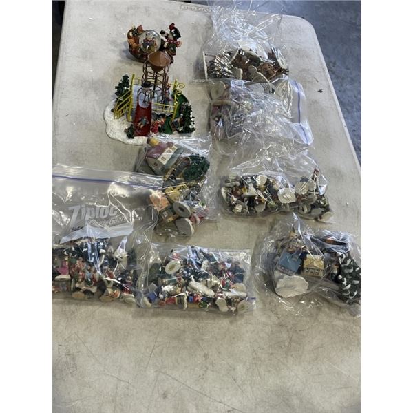 BOX OF CHRISTMAS VILLAGE PEOPLE AND ACCESSORIES