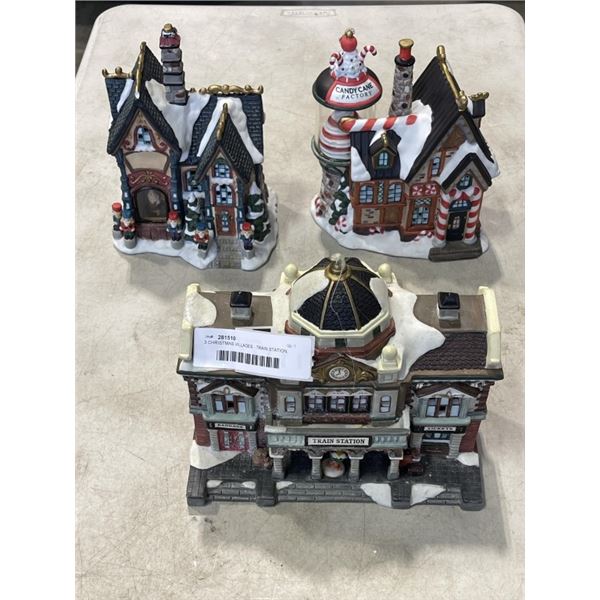 3 CHRISTMAS VILLAGES - TRAIN STATION, CANDY CAN FACTORY, AND HOUSE