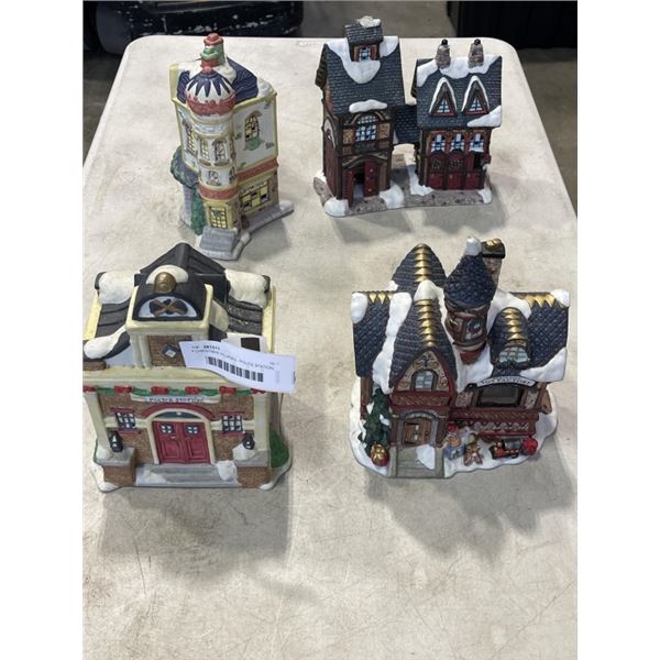 4 CHRISTMAS VILLAGES - POLICE STATION, TOY FACTORY, HOUSE, AND CAFE