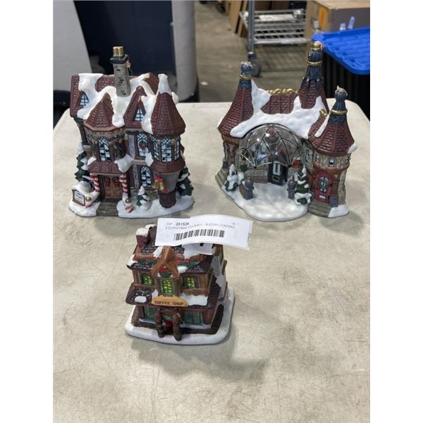 3 CHRISTMAS VILLAGES - SLEIGH LOADING, HOME OF S. CLAUS, AND COFFEE SHOP