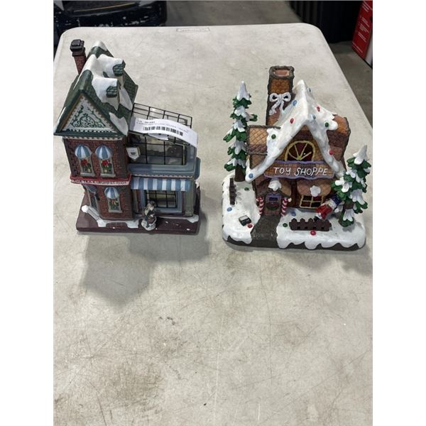 2 CHRISTMAS VILLAGE HOUSES - TEA AND CRUMPET ROOM AND TOY SHOP