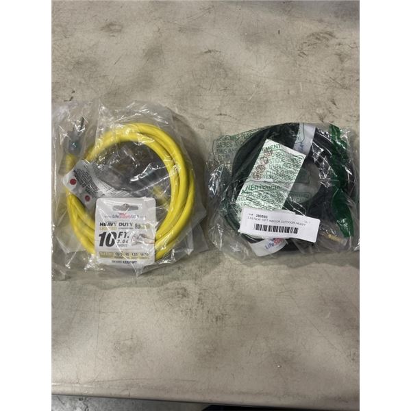 2 AS NEW 10FT INDOOR OUTDOOR HEAVY DUTY LIGHTED 3 WIRE EXTENSION CORD, YELLOW AND BLACK, 12AWG