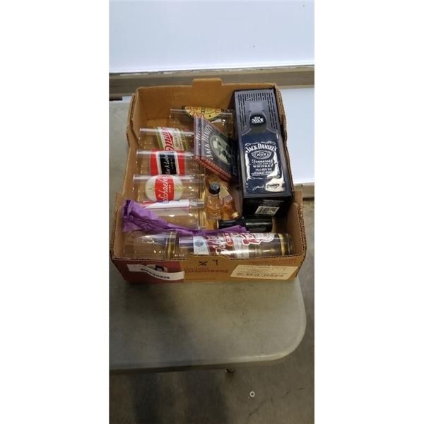 BOX OF BEER GLASSES, ETC