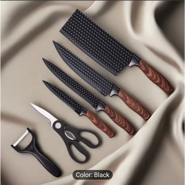 NEW 6PCS PROFESSIONAL STAINLESS STEEL BLACK KITCHEN KNIFE SET