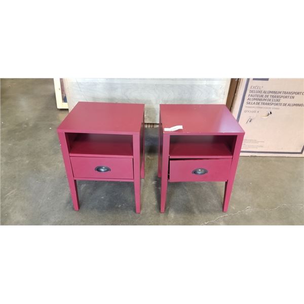 PAIR OF RED 1 DRAWER NIGHTSTANDS