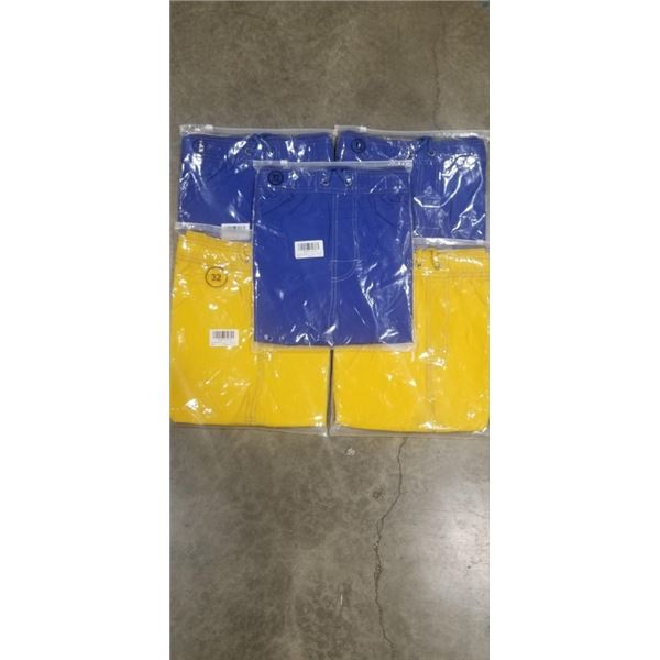 5 NEW PAIRS OF SIZE 32 SHORTS, 3 BLUE, 2 YELLOW