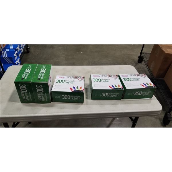 5 NEW PREXTEX 300 ULTRA BRIGHT LIGHTS CHRISTMAS LIGHT STRANDS, EACH BOX HAS 2 SETS OF 29FT STRANDS, 