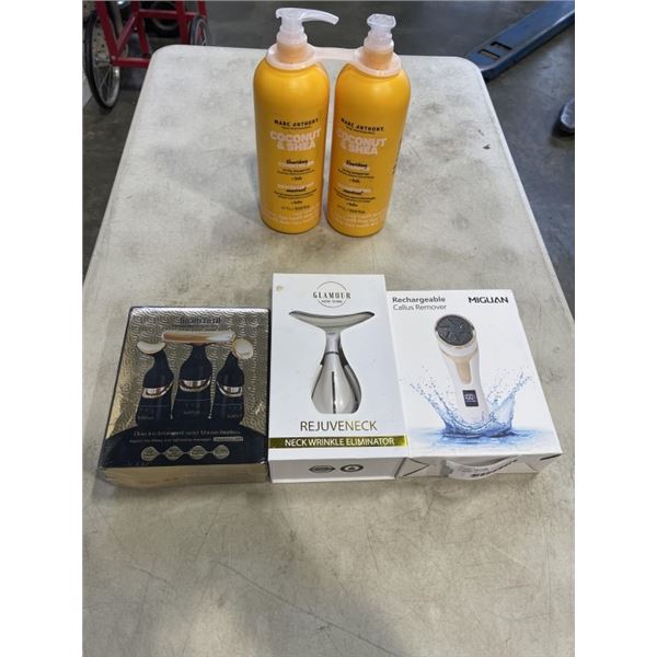 MARC ANTHONY SHAMPOO AND CONIDTIONER AND ASSORTED BEAUTY ITEMS