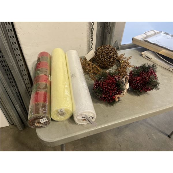 3 ROLLS OF TREE GARLAND AND OTHER DECOR