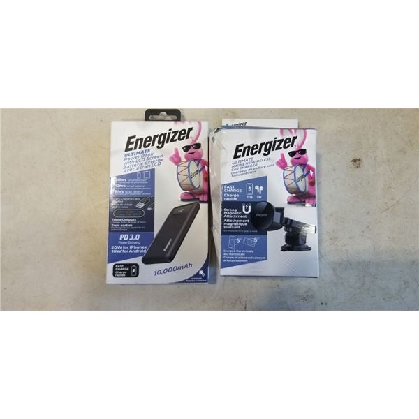 ENERGIZER ULTIMATE POWER BANK WITH LCD SCREEN, 10K AND ULTIMATE MAGNETIC WIRELESS CAR CHARGER
