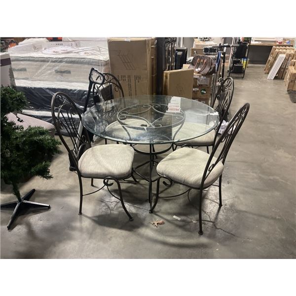 GLASS TOP ROUND DINETTE TABLE AND 4 CHAIRS
