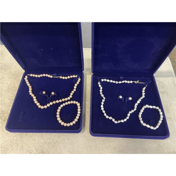 2 NEW PEARL NECKLACE, EARRINGS AND BRACELET SETS