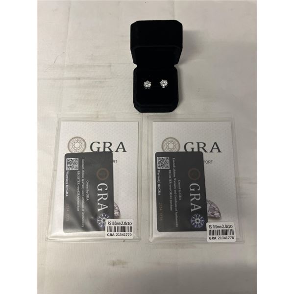 NEW S925 2.0CT EACH MOISSANITE LAB DIAMOND STUD EARRINGS, MOUNTED IN 925 STERLING SILVER W/ WHITE GO