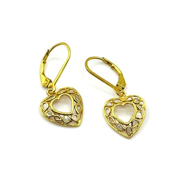 GOLD PLATED STERLING SILVER NATURAL ROSE CUT DIAMOND (0.25CT) DROP STYLE HEART EARRINGS, W/A $370.00