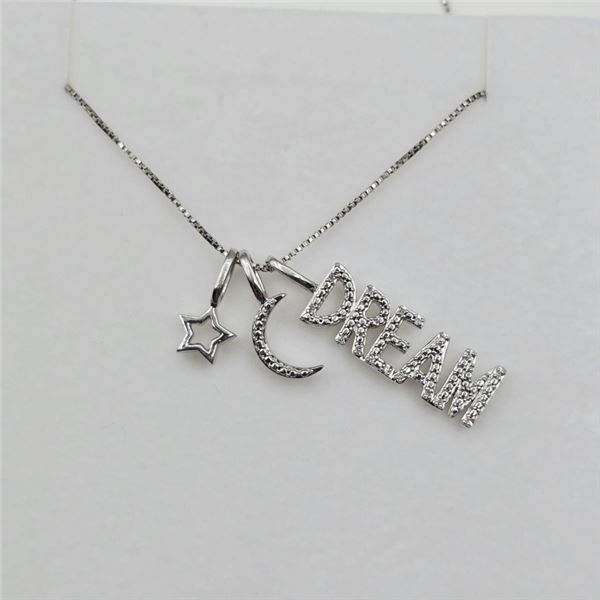 STERLING SILVER NATURAL DIAMOND (0.04CT) DREAM, STAR AND CRESENT MOON PENDANT WITH STERLING SILVER C