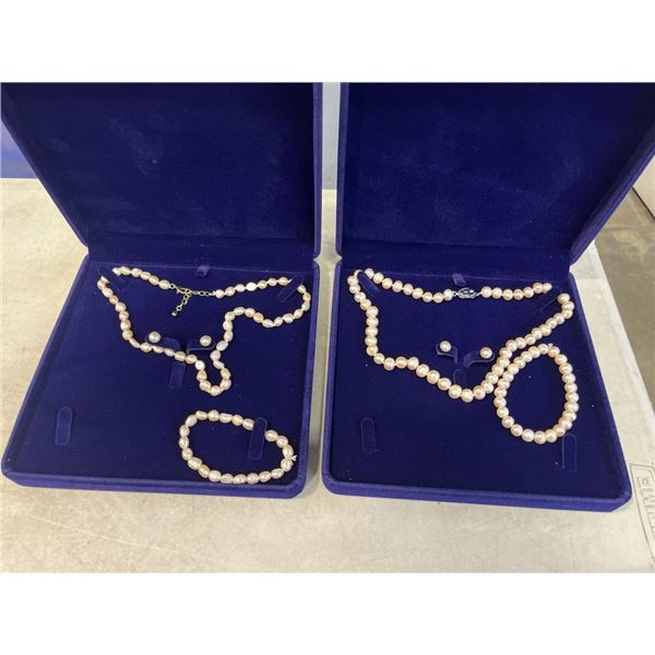 2 NEW PEARL NECKLACE, EARRINGS AND BRACELET SETS