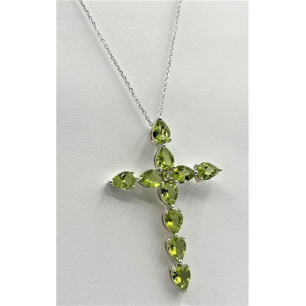 STERLING SILVER NATURAL PERIDOT (11CT) CROSS PENDANT WITH STERLING SILVER CHAIN, W/A $825.00.