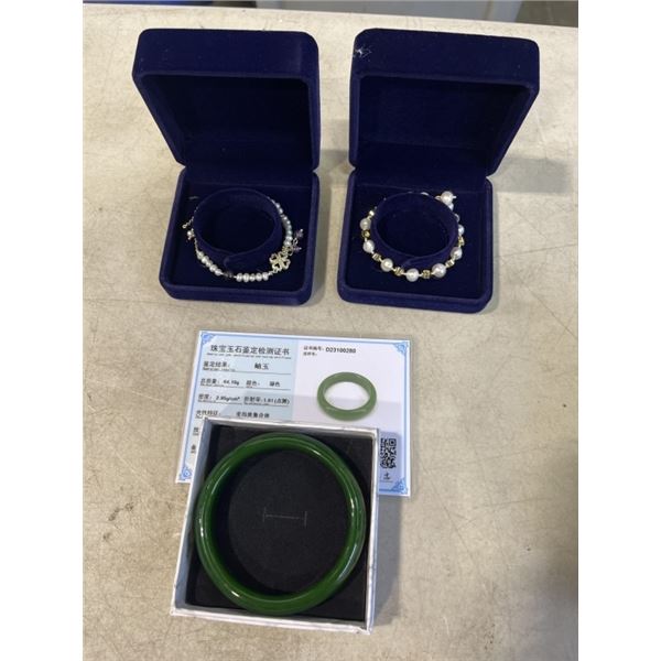 2 NEW PEARL BRACELETS AND AUTHENIC JADE BRACELET