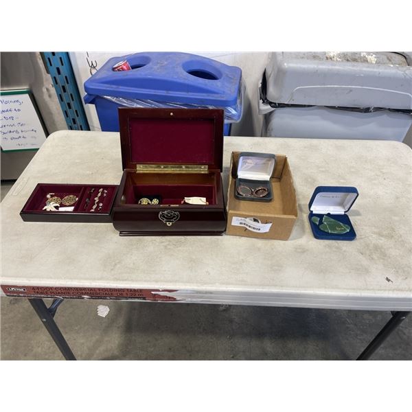 JEWELLERY BOX W/ CONTENTS, LOCKET, AND GUA SHA