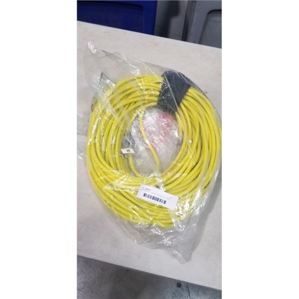 AS NEW 200FT INDOOR OUTDOOR HEAVY DUTY LIGHTED 3 WIRE EXTENSION CORD, 16 AWG, YELLOW