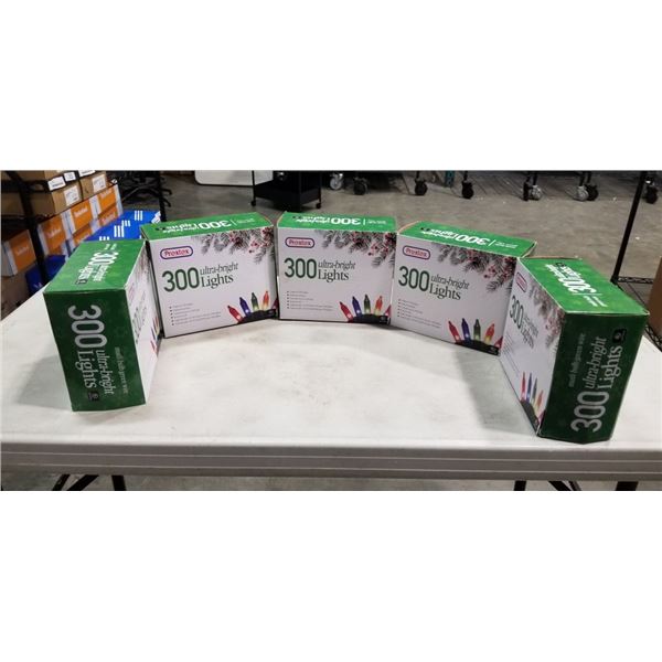 5 NEW PREXTEX 300 ULTRA BRIGHT LIGHTS CHRISTMAS LIGHT STRANDS, EACH BOX HAS 2 SETS OF 29FT STRANDS, 