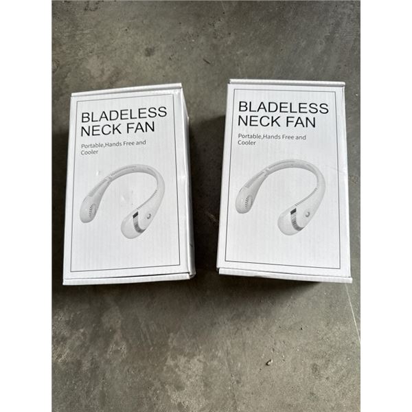 2 NEW BLADELESS NECK FANS, PORTABLE HANDS FREE, BUILT IN RECHARGEABLE 5000MAH TYPE C, WHITE