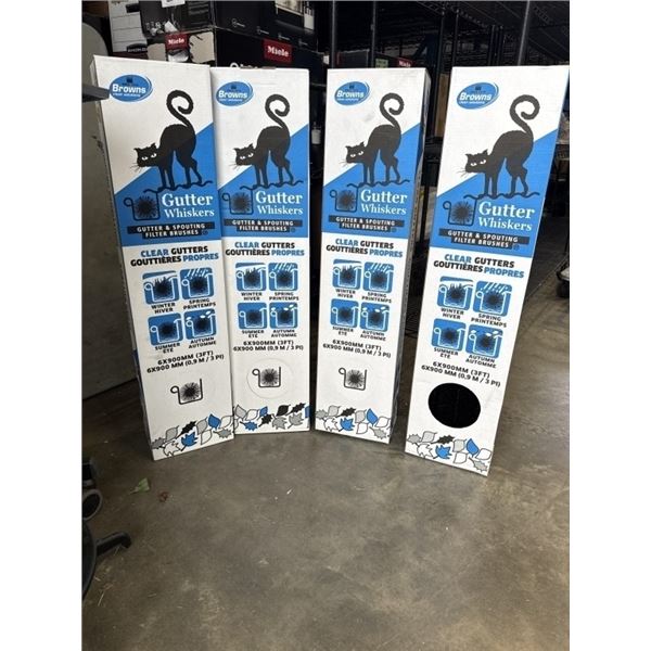 4 NEW CASES OF GUTTER WHISKERS, 72FT TOTAL, EACH CASE HAS 6-3FT LENGTHS RETAIL VALUE $170 PLUS