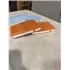 Image 2 : 4 NEW A5 SIZE LEATHER NOTEBOOKS, 'MOLESKIN STYLE', 2 LIGHT BLUE, 2 ORANGE