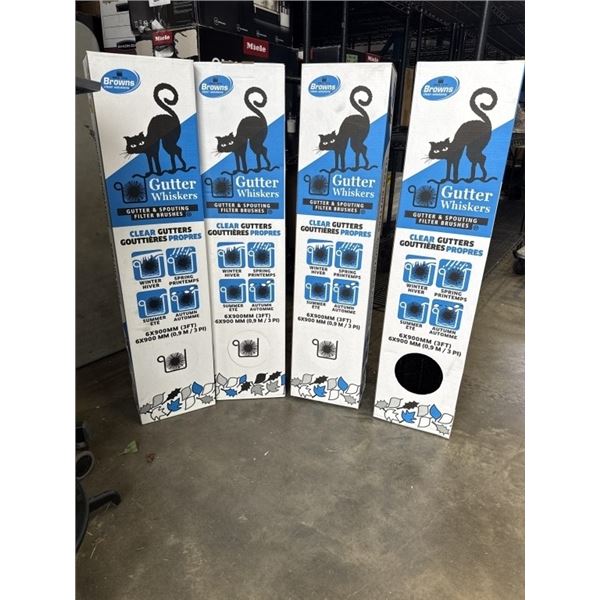 4 NEW CASES OF GUTTER WHISKERS, 72FT TOTAL, EACH CASE HAS 6-3FT LENGTHS RETAIL VALUE $170 PLUS