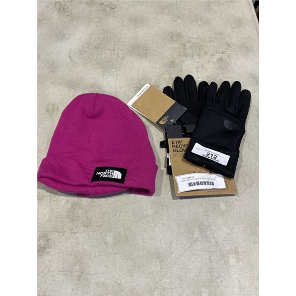 NEW NORTHFACE ETIP RECYCLED GLOVE SIZE LARGE AND NEW NORTH FACE FUSCHIA PINK  BEANIE