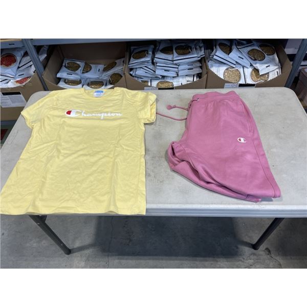 NEW LADIES CHAMPION SWEAT PANTS AND T-SHIRT - SIZE MEDIUM