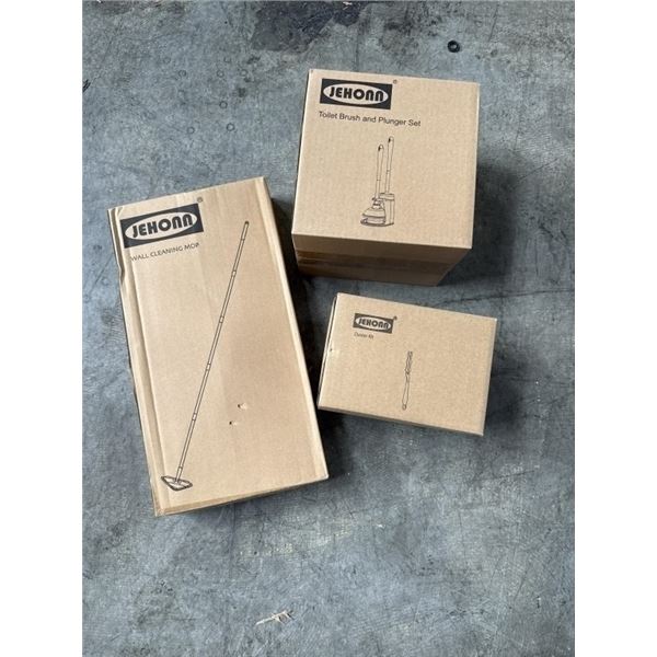 NEW TOILET BRUSH AND PLUNGER SET, WALL CLEANING MOP SETWITH EXTRA PADS, AND DUSTER  WITH 30 REFILLS
