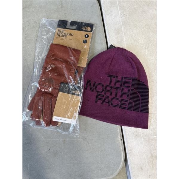 NEW NORTHFACE ETIP RECYCLED GLOVE SIZE LARGE AND NEW NORTH FACE HIGHLINE BOYSENBERRY BEANIE