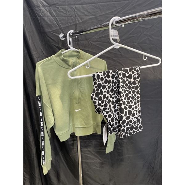 NEW LADIES NIKE HALF ZIP SWEATER AND BIKER SHORTS - SIZE LARGE