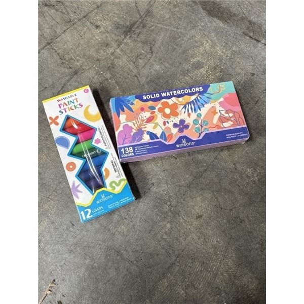 NEW WINSONS 138 COLOR SOLID WATERCOLOR PAINT SET AND NEW 12PC WASHABLE PAINT STICKS