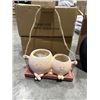 Image 2 : 2 NEW HANGING FACE SWING PLANTERS AND NEW SET OF BLACK VASES