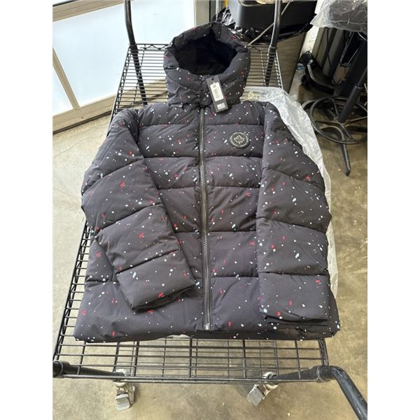 NEW SUPPLY AND DEMAND PAINT SPLAT PUFF JACKET, BLACK SIZE MENS XLARGE, RETAIL $500