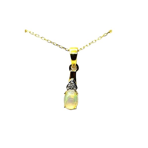 GOLD PLATED STERLING SILVER JELLY OPAL AND NATURAL WHITE SAPPHIRE PENDANT WITH GOLD PLATED STERLING 